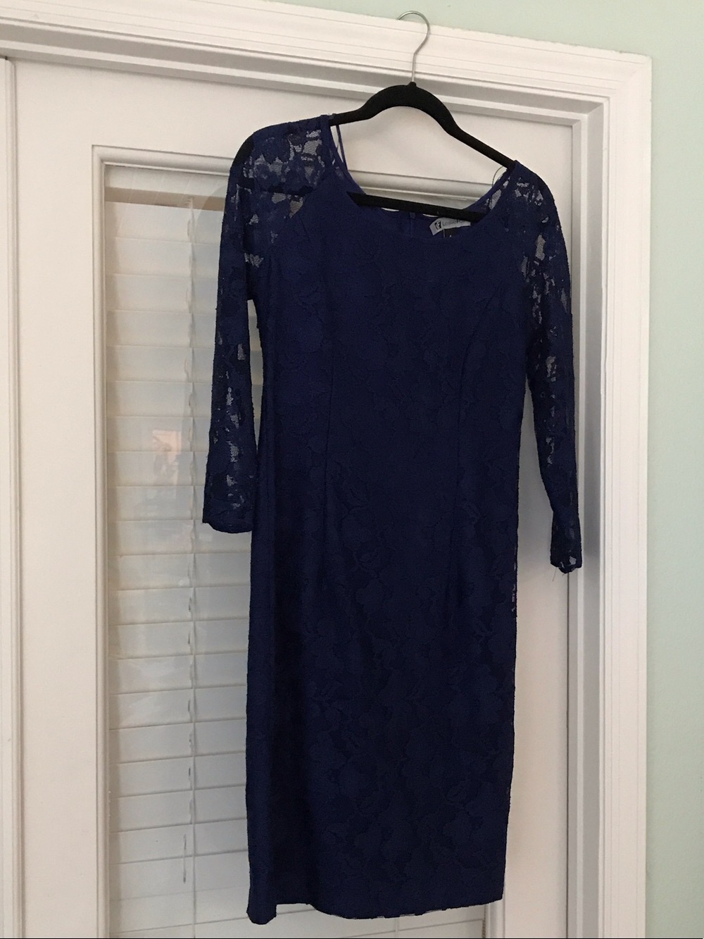 Leslie Fay Navy Lace Long Sleeve Sheath Dress
